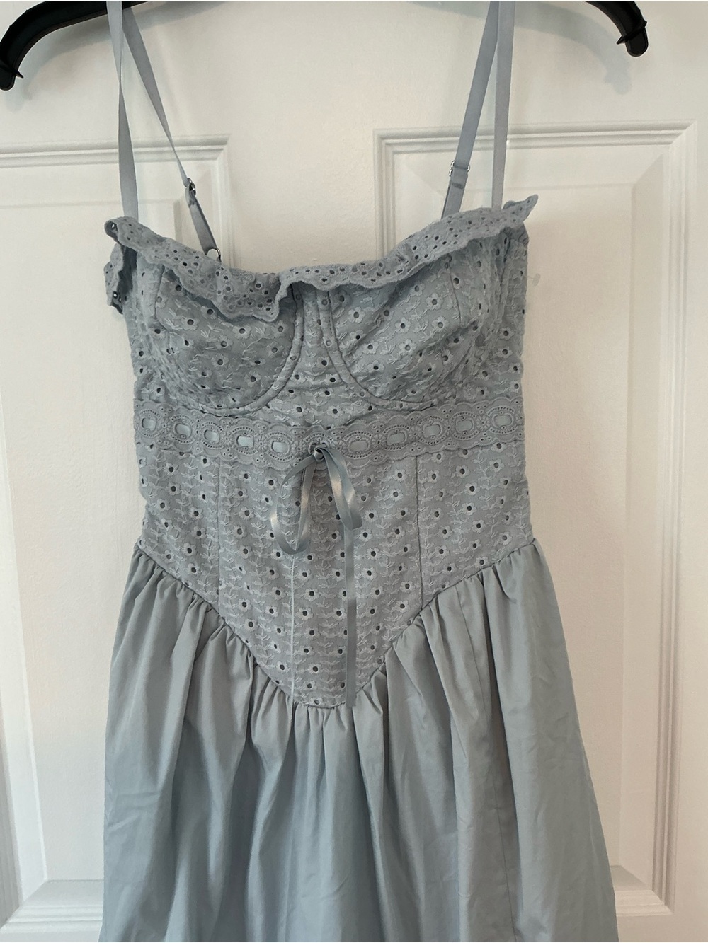 HOUSE of CB Jamie Cotton Broderie Anglais Midi Sundress | Soft Blue | Size XS - Picture 9 of 14